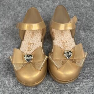 MINI MELISSA Barbie Girls Gold Jelly Bow Mary Jane Velcro Sandals Toddler 9